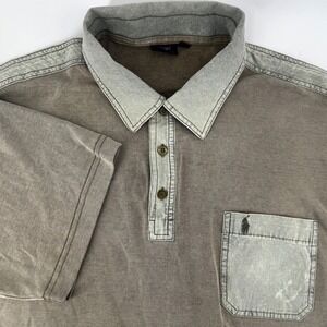 Polo Ralph Lauren Mens XL Ribbed Polo Short Sleeve Shirt Stone Wash Trim Vintage